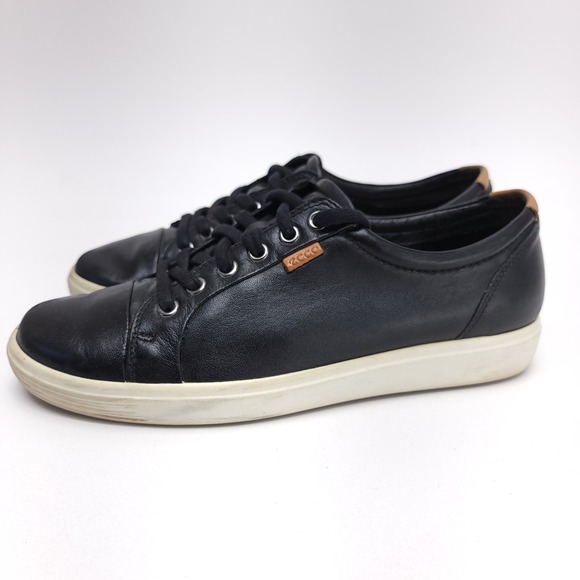 ECCO Soft 7 Wonens Size 10 Black Leather Lace Up Sneaker Comfort Shoes Walking‎ - Picture 1 of 10